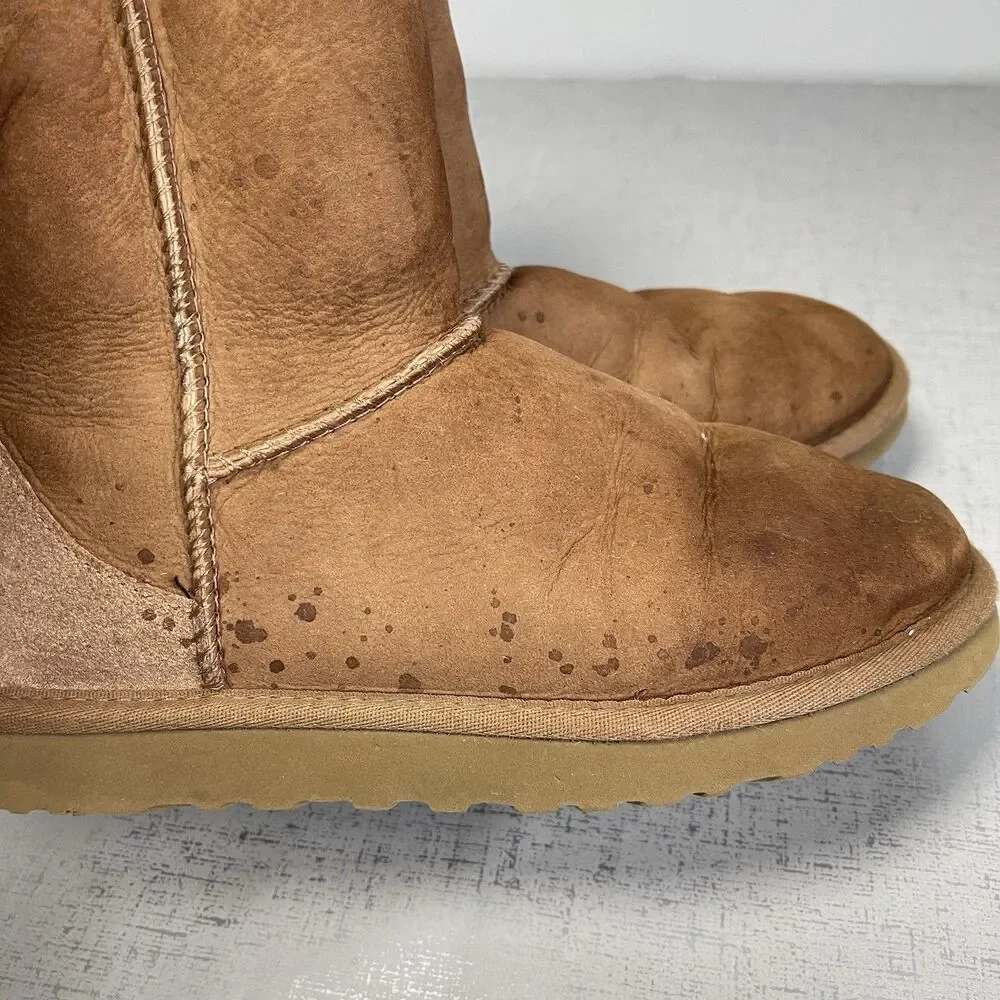 Ugg Classic Short II Boots Suede Shearling Women's Sz 7‎ Chestnut Brown Y2K